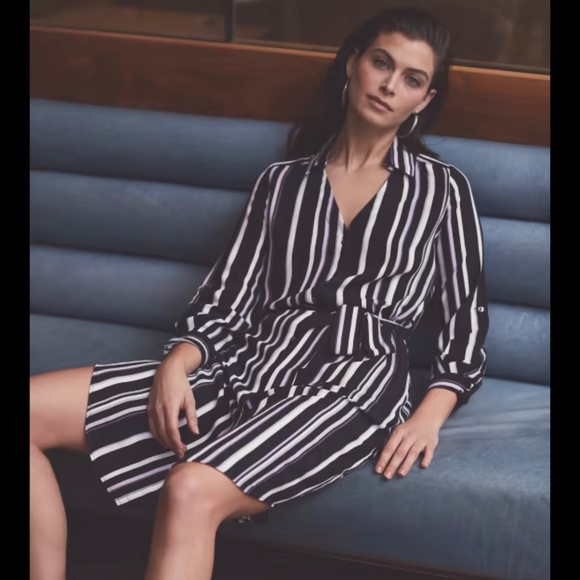Melanie Lyne Striped Belted Midi Shirt Dress Size 6 - Picture 3 of 12